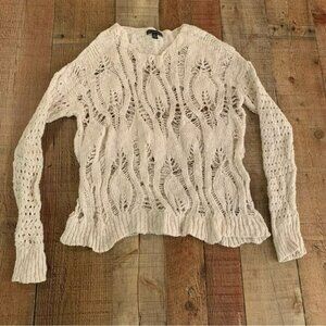 American eagle womens white open weave knit crewneck pullover sweater -s